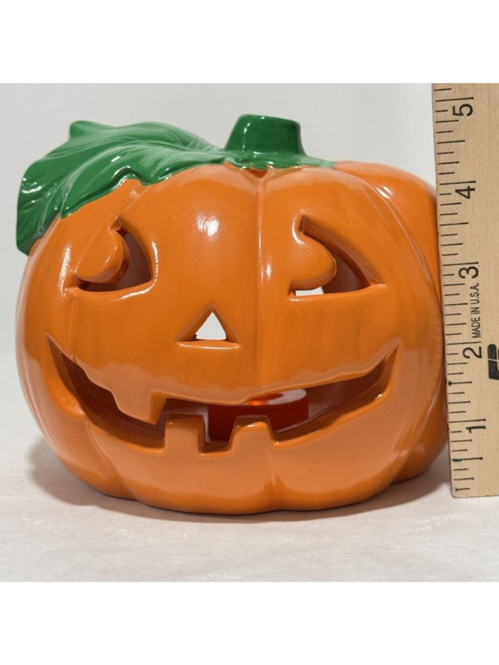 Vtg 1988 Flambro Ceramic Jack O' Lantern Pumpkin Halloween Candle Holder #1542A - Picture 10 of 16